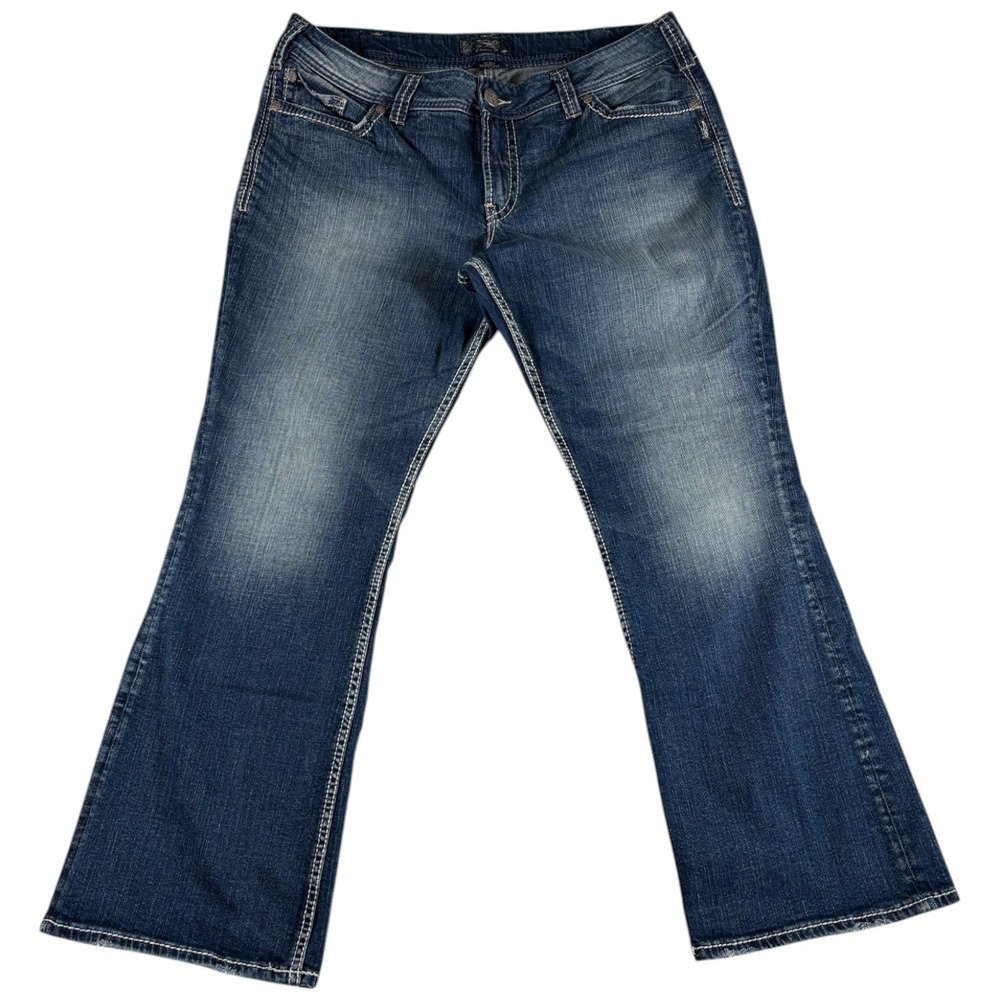 Silver Co. Suki Surplus Jeans Womens 18x30 Blue Denim Embroidered Flap Pockets‎